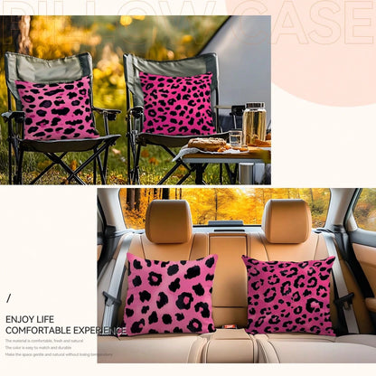 4pcs Pink Leopard Print Pillow Covers, Single-Sided Printed Cushion Covers, Suitable For Living Room, Bedroom, Home Decor, All Season