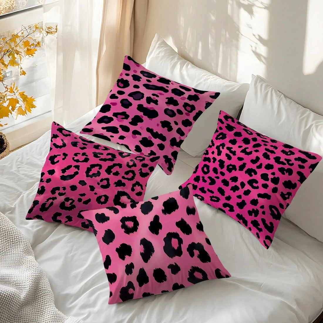 4pcs Pink Leopard Print Pillow Covers, Single-Sided Printed Cushion Covers, Suitable For Living Room, Bedroom, Home Decor, All Season