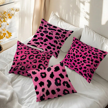 4pcs Pink Leopard Print Pillow Covers, Single-Sided Printed Cushion Covers, Suitable For Living Room, Bedroom, Home Decor, All Season