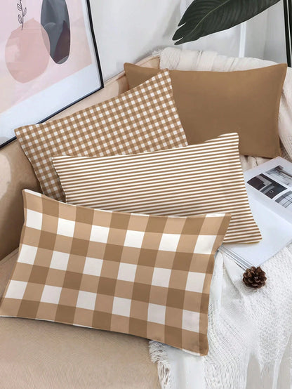 4pcs, Plaid Striped Solid Color Pillow Covers, Fresh Versatile Home Decor Pillow Covers, Best-Selling Style, Decorative Pillow Covers For Sofa Living Room Bedroom, No Pillow Insert