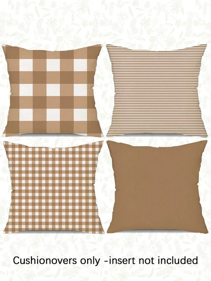 4pcs, Plaid Striped Solid Color Pillow Covers, Fresh Versatile Home Decor Pillow Covers, Best-Selling Style, Decorative Pillow Covers For Sofa Living Room Bedroom, No Pillow Insert