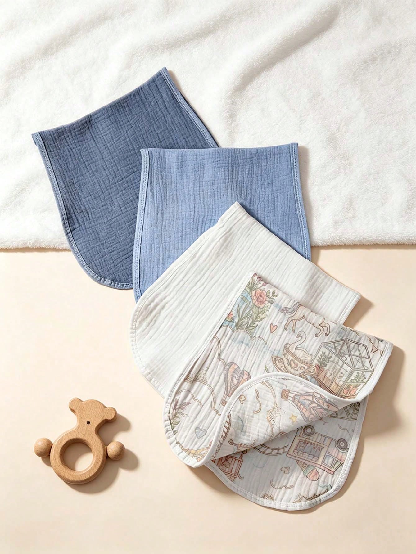 4pcs Plain Gauze Baby Burp Cloths, Highly Absorbent Soft Skin-Friendly Newborn Spit-Up Bibs, Unisex Multifunctional Face Wash & Body Wipe Care Towels