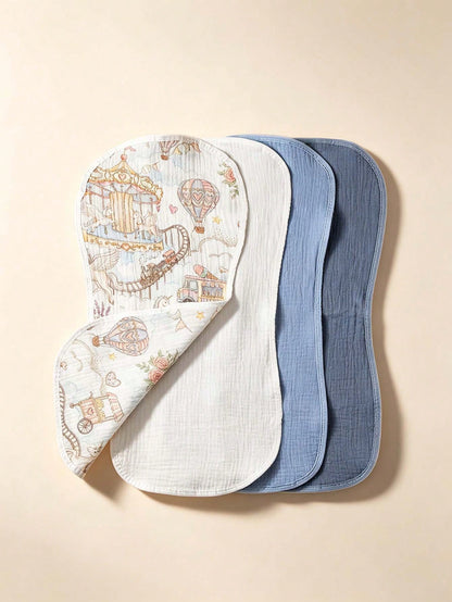 4pcs Plain Gauze Baby Burp Cloths, Highly Absorbent Soft Skin-Friendly Newborn Spit-Up Bibs, Unisex Multifunctional Face Wash & Body Wipe Care Towels