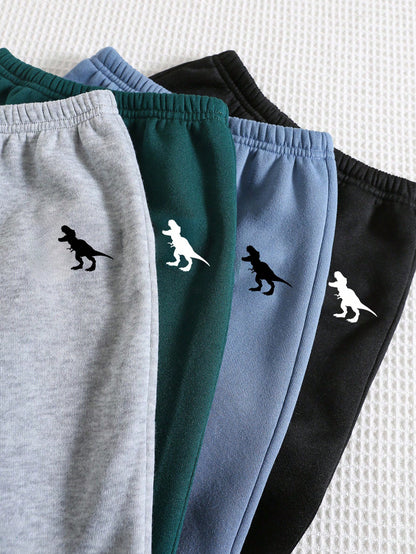 4pcs/Set Baby Boys Casual Cute Versatile Solid Color Thickened Thermal Lined Elastic Waist Jogger Pants, All-Match Sweatpants Set Fall Winter