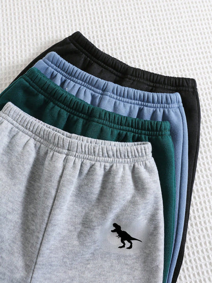 4pcs/Set Baby Boys Casual Cute Versatile Solid Color Thickened Thermal Lined Elastic Waist Jogger Pants, All-Match Sweatpants Set Fall Winter