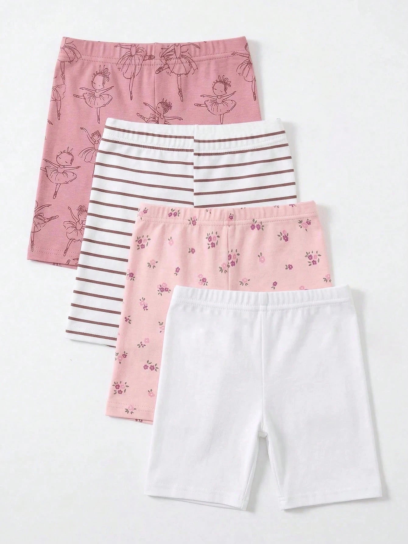 4pcs/Set Baby Girls 6 Months-3 Years Old,Cute Pink And White Striped,Floral,Ballet Dancer Print Leggings,Summer Holiday Lightweight Comfortable Pants