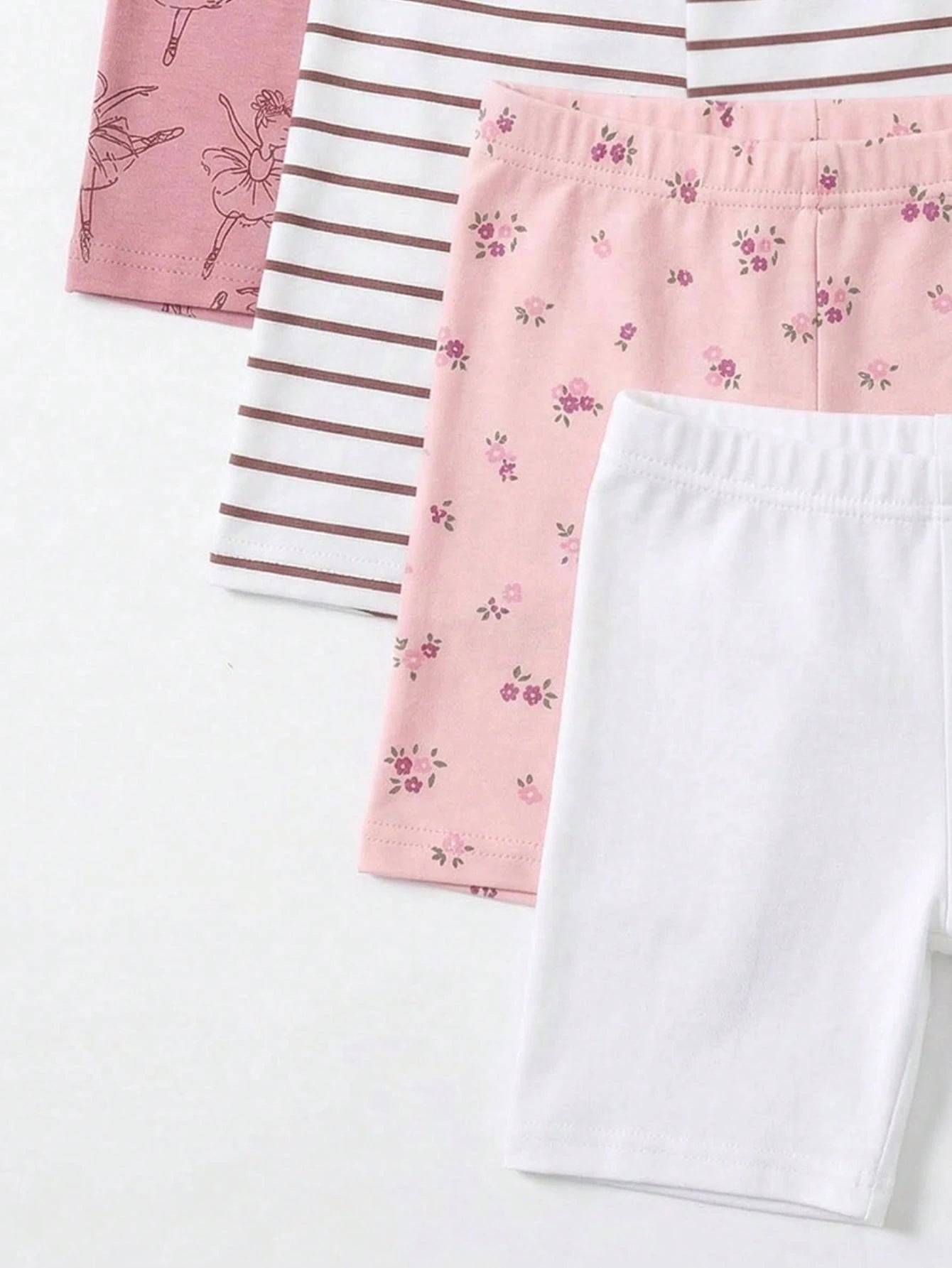 4pcs/Set Baby Girls 6 Months-3 Years Old,Cute Pink And White Striped,Floral,Ballet Dancer Print Leggings,Summer Holiday Lightweight Comfortable Pants