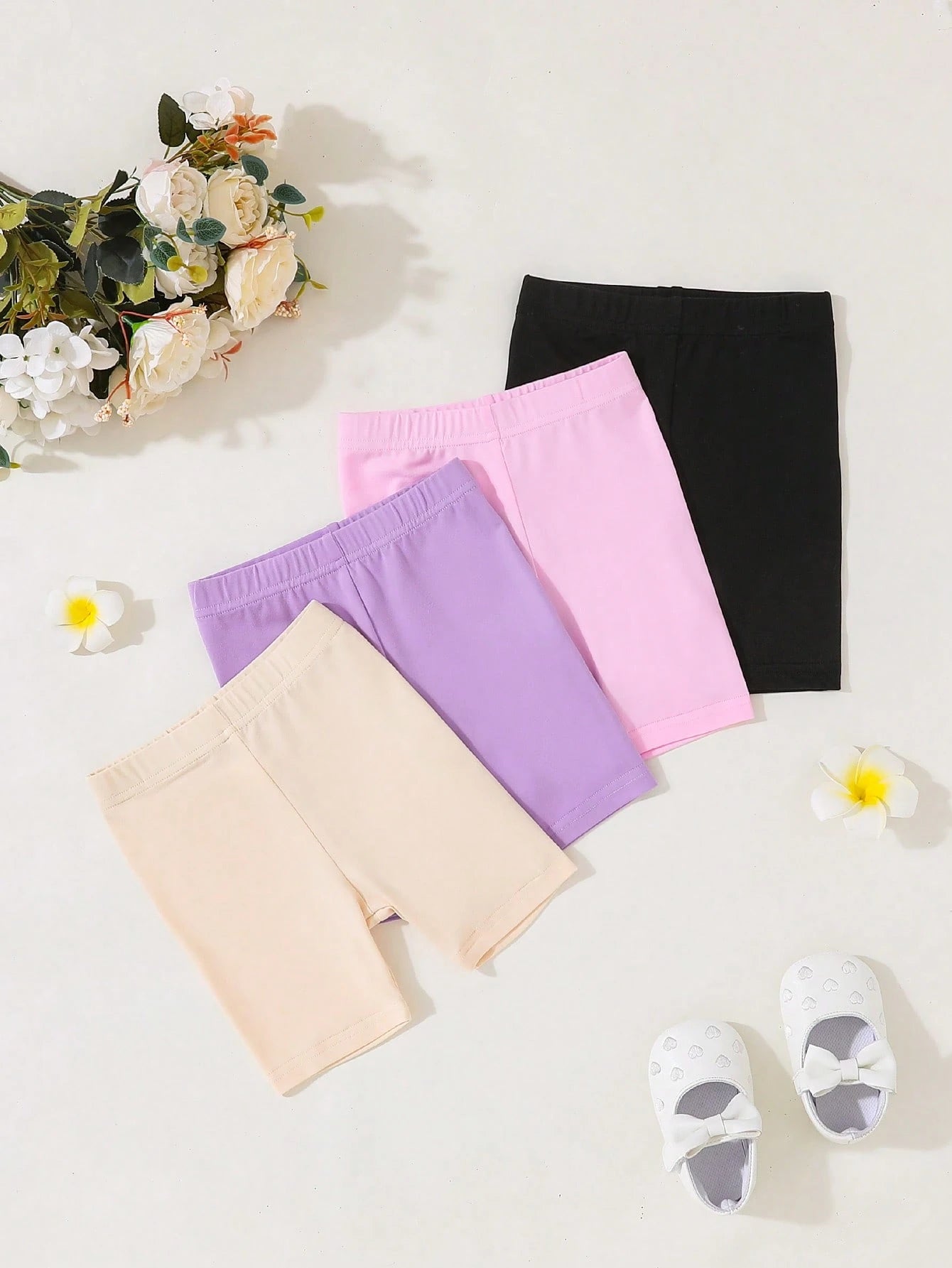 4pcs/Set Baby Girls 6 Months-3 Years Old,Cute Pink And White Striped,Floral,Ballet Dancer Print Leggings,Summer Holiday Lightweight Comfortable Pants