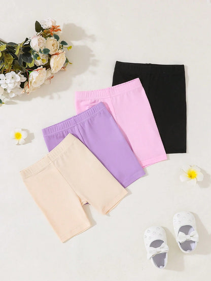 4pcs/Set Baby Girls 6 Months-3 Years Old,Cute Pink And White Striped,Floral,Ballet Dancer Print Leggings,Summer Holiday Lightweight Comfortable Pants