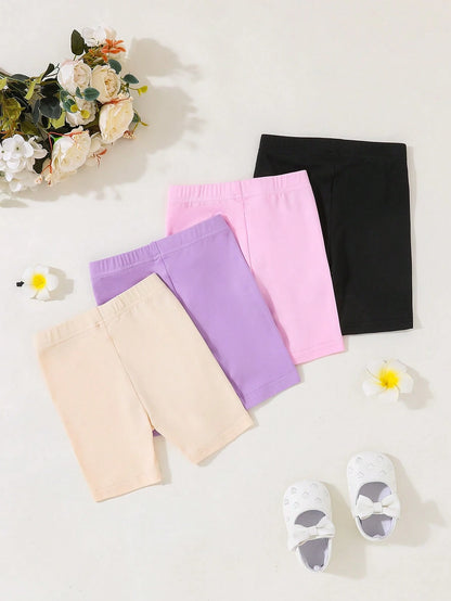 4pcs/Set Baby Girls 6 Months-3 Years Old,Cute Pink And White Striped,Floral,Ballet Dancer Print Leggings,Summer Holiday Lightweight Comfortable Pants