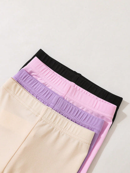 4pcs/Set Baby Girls 6 Months-3 Years Old,Cute Pink And White Striped,Floral,Ballet Dancer Print Leggings,Summer Holiday Lightweight Comfortable Pants