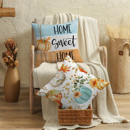 4pcs Thanksgiving Pillow Covers- Autumn Harvest Decor With Pumpkin, Floral, And "Thankful Grateful Blessed" Text- Zipper Closure Cushion Cases For Sofa, Chair, Living Room- Fall Home Decoration In