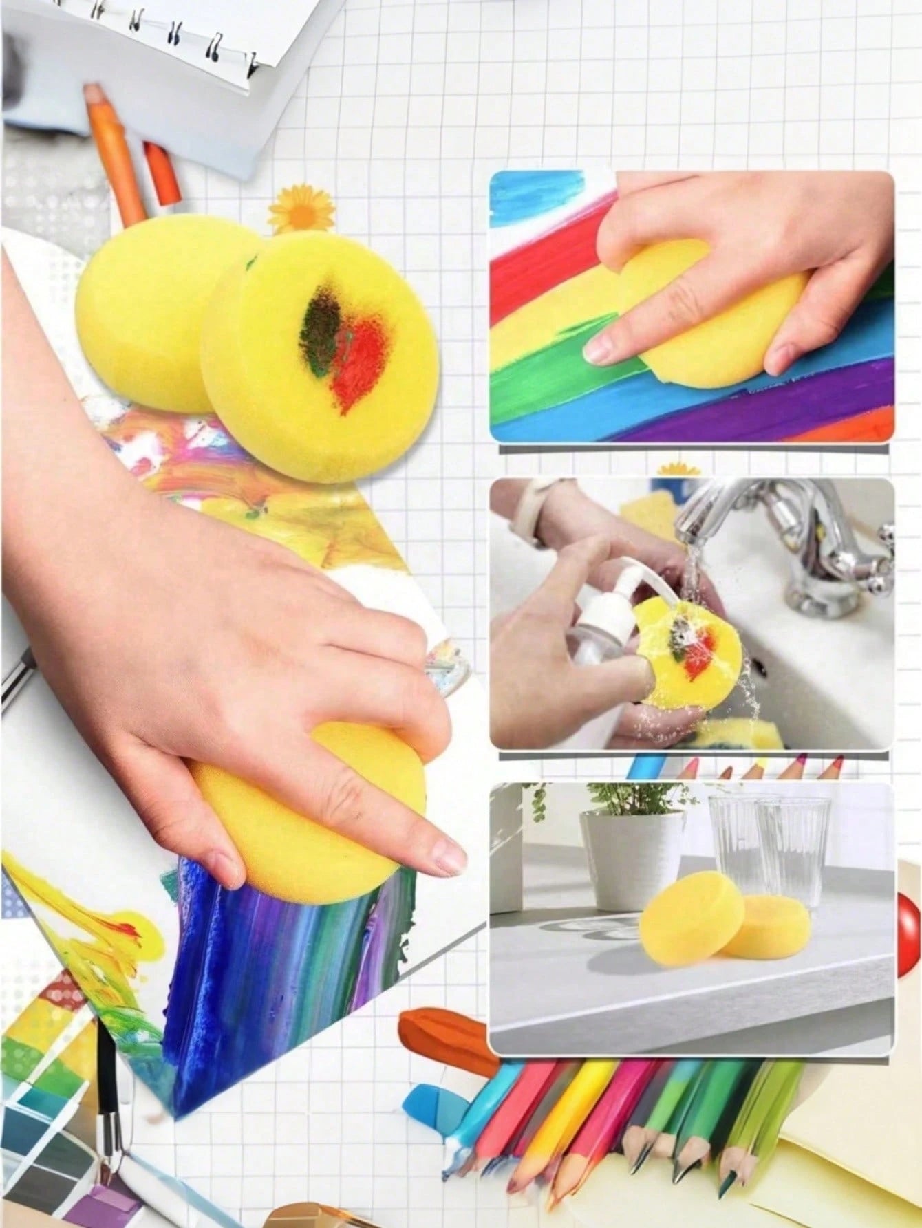 5/10/15/20pcs Round Painting Sponge, Suitable For Watercolor Crafts, Ceramic Pottery, Clay, Facial Painting And Home Use
