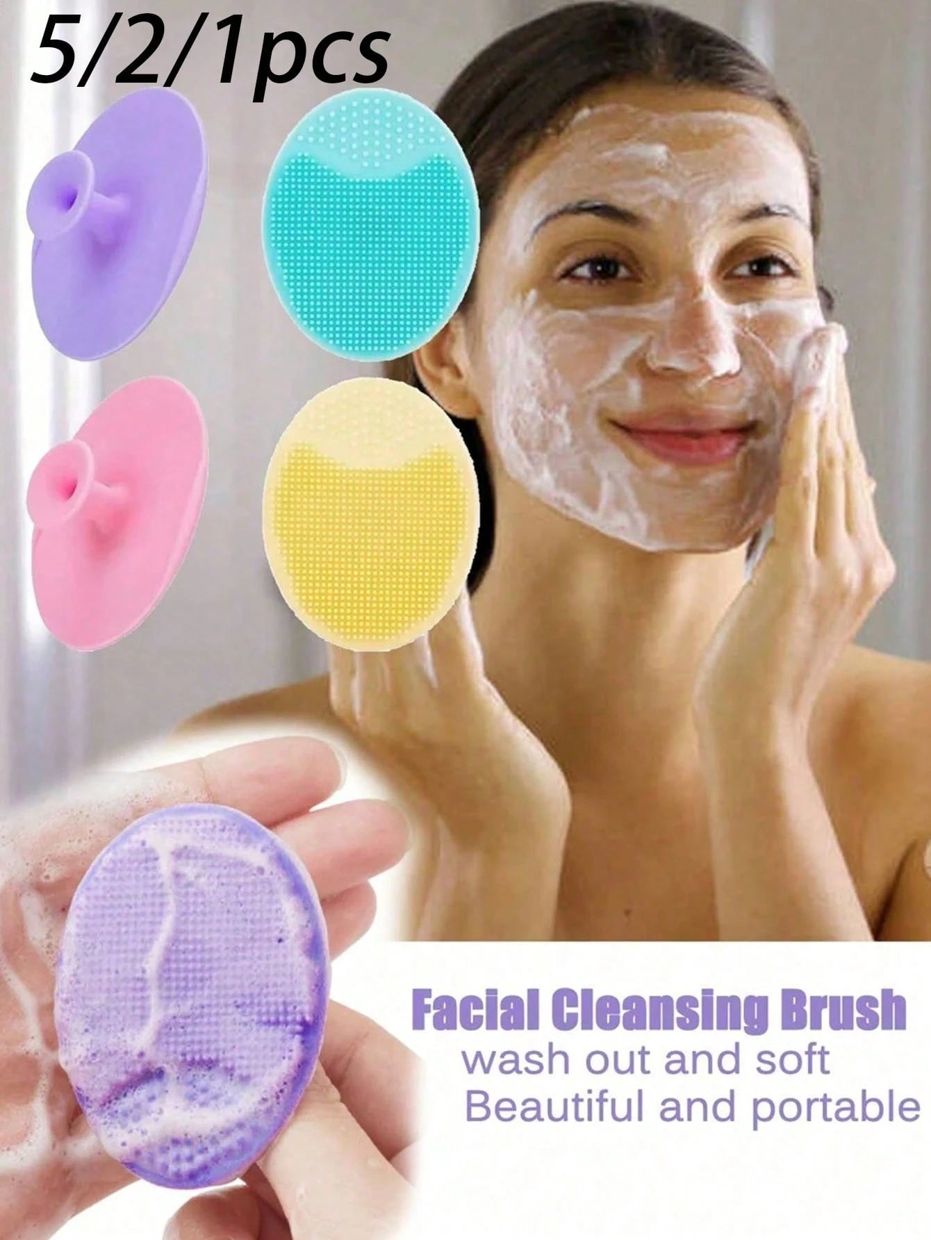 5/2pcs Mini Handheld Oval Face Cleansing Brush (With Shampoo Brush), Deep Cleansing Face Brush, Gentle Exfoliating Massage Cleansing Brush, Skincare Tool, Travel Tool