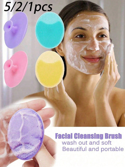 5/2pcs Mini Handheld Oval Face Cleansing Brush (With Shampoo Brush), Deep Cleansing Face Brush, Gentle Exfoliating Massage Cleansing Brush, Skincare Tool, Travel Tool