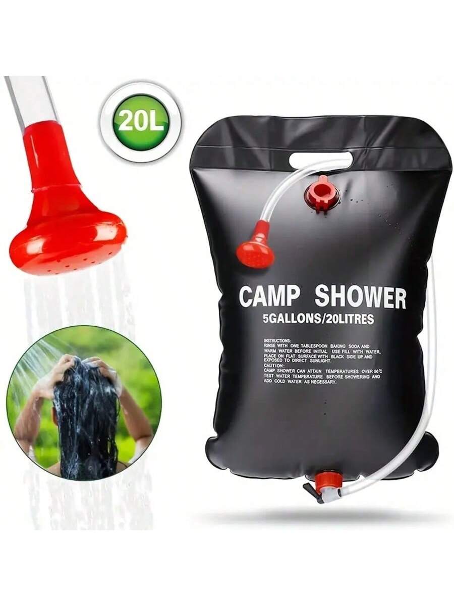 5.3 Gallon Portable Camping Shower Bag| Detachable Hose & On/Off Shower Head For Outdoor Camping, Hiking, RV Trips| Emergency Survival Gear, Backpacking Essentials