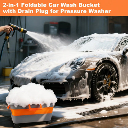 5.8 Gallon Collapsible Bucket For Car Washing With Wheels, Handle, Drain Plug & Water Outlet, Portable Foldable Design For Camping, RV, Laundry, Pet Bathing