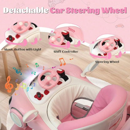 5 In 1 Baby Walker (Walk/Jumper/Rocking/Trolley Mode),Foldable Music & Bouncer Combo Toddler Walker W/ 3 Height Adjustable For Infant 6-18 Months,Pink