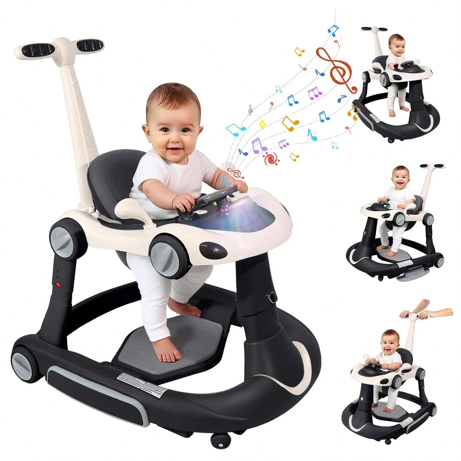 5 In 1 Baby Walker (Walk/Jumper/Rocking/Trolley Mode),Foldable Music & Bouncer Combo Toddler Walker W/ 3 Height Adjustable For Infant 6-18 Months,Pink