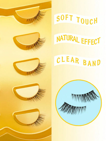 5 Pairs Half Lashes Clear Band Eyelashes Cat Eye False Eyelashes Short Soft 3d Faux Mink Eyelashes Soft Natural Makeup-5 Pairs/Box Mini And Cute Super Short Half Eye Lashes With Thin And Transparent S