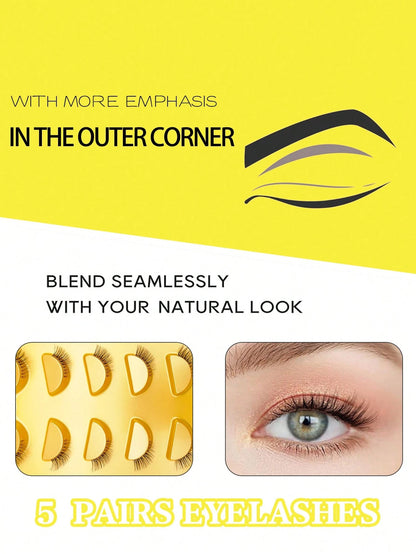 5 Pairs Half Lashes Clear Band Eyelashes Cat Eye False Eyelashes Short Soft 3d Faux Mink Eyelashes Soft Natural Makeup-5 Pairs/Box Mini And Cute Super Short Half Eye Lashes With Thin And Transparent S