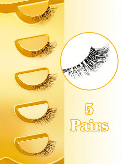 5 Pairs Half Lashes Clear Band Eyelashes Cat Eye False Eyelashes Short Soft 3d Faux Mink Eyelashes Soft Natural Makeup-5 Pairs/Box Mini And Cute Super Short Half Eye Lashes With Thin And Transparent S