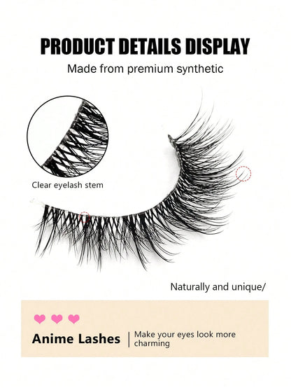 5 Pairs Natural Look False Eyelashes- Fluffy Soft Criss-Cross Cartoon Style Fake Lashes, Invisible Thin Band, Reusable, Beginner Friendly, Suitable For Cosplay & Daily Makeup