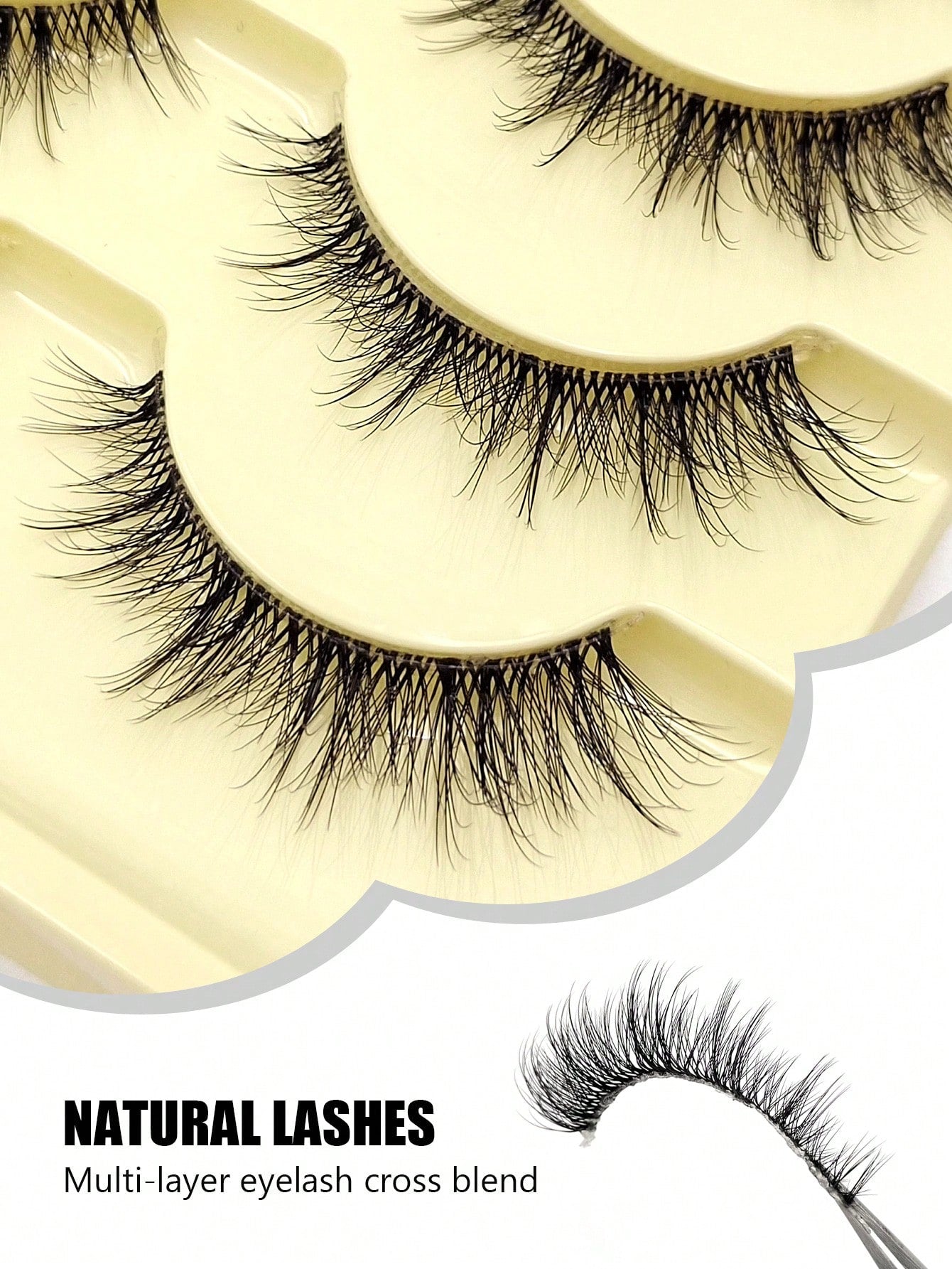 5 Pairs Natural Look False Eyelashes- Fluffy Soft Criss-Cross Cartoon Style Fake Lashes, Invisible Thin Band, Reusable, Beginner Friendly, Suitable For Cosplay & Daily Makeup
