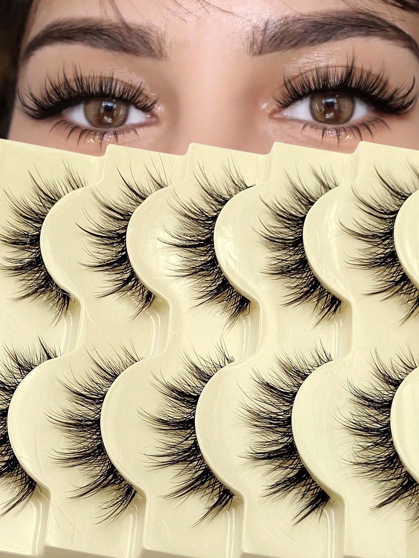 5 Pairs Natural Look False Eyelashes- Fluffy Soft Criss-Cross Cartoon Style Fake Lashes, Invisible Thin Band, Reusable, Beginner Friendly, Suitable For Cosplay & Daily Makeup
