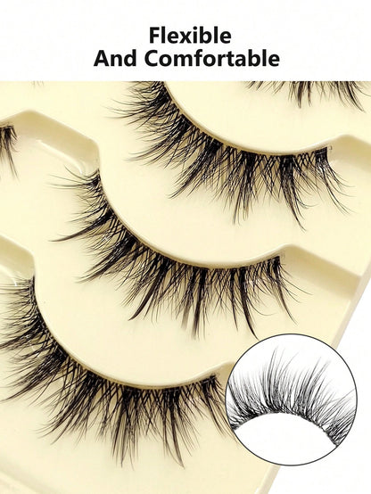 5 Pairs Natural Look False Eyelashes- Fluffy Soft Criss-Cross Cartoon Style Fake Lashes, Invisible Thin Band, Reusable, Beginner Friendly, Suitable For Cosplay & Daily Makeup