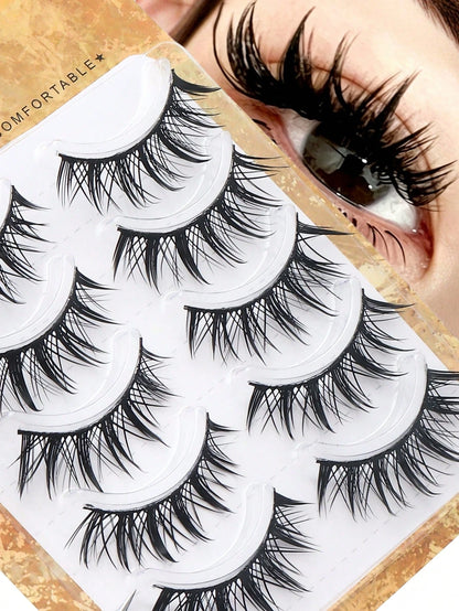 5 Pairs Spiky Wet Manga Anime False Strip Lashes, Natural Wispy Wet Look Fake Eyelashes, Layered Fluffy Eyelash Extensions, Dramatic Cat Eye Lashes, Comfortable Strip Eye Lashes Beauty Makeup Accessor