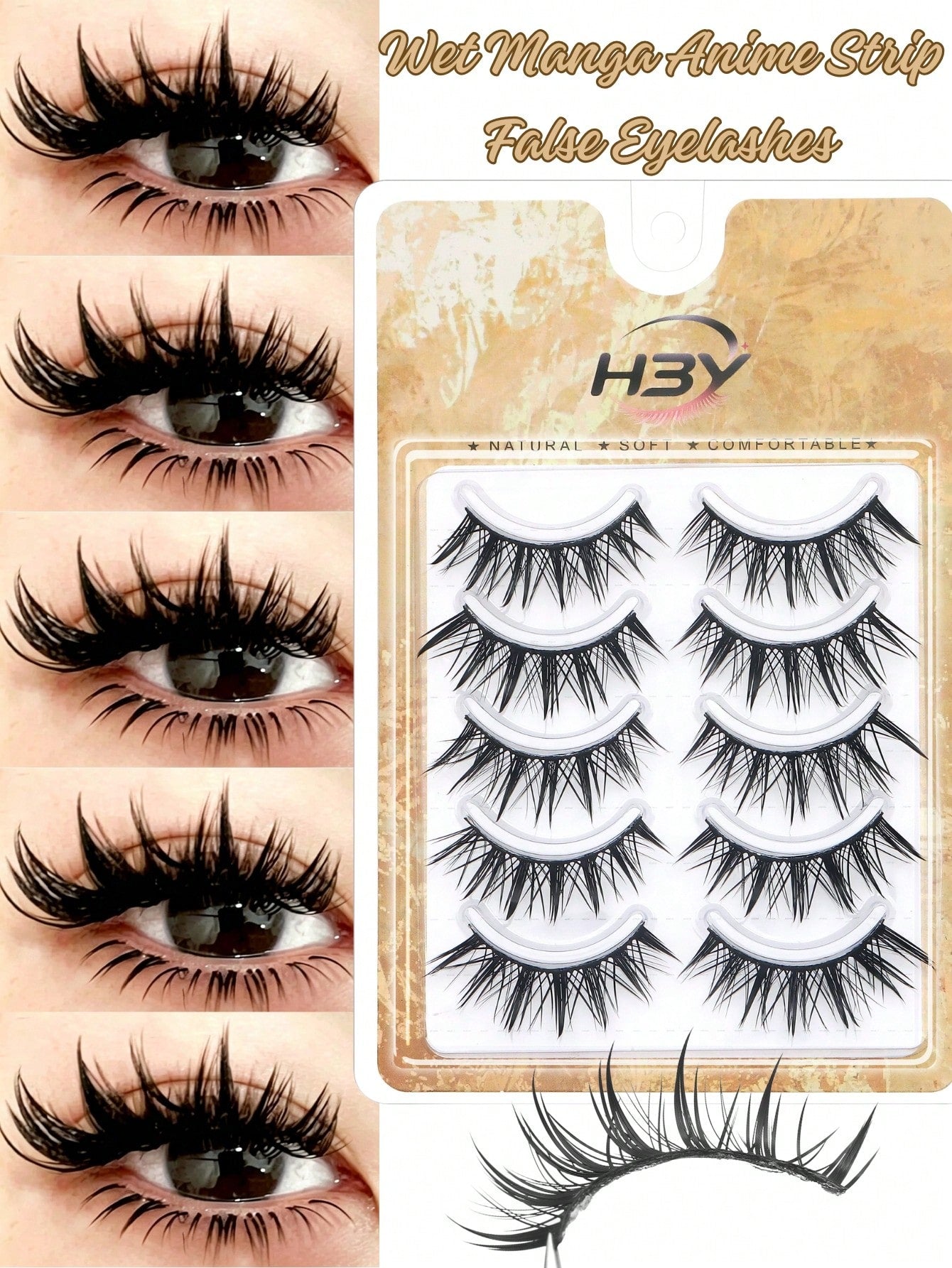5 Pairs Spiky Wet Manga Anime False Strip Lashes, Natural Wispy Wet Look Fake Eyelashes, Layered Fluffy Eyelash Extensions, Dramatic Cat Eye Lashes, Comfortable Strip Eye Lashes Beauty Makeup Accessor