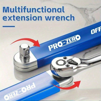 (5-Piece Set) 2-In-1 Multi-Purpose Ratchet Offset Extension Wrench With 1/2-Inch, 1/4-Inch, And 3/8-Inch Square Head Adapters For Use In Tight Spaces. 180-Degree Rotation, High Torque, Non-Slip Handle