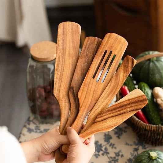 5-Piece Wooden Spatula Set –Friendly Non-Stick Kitchen Tools| Heat-Resistant Stir Fry & Salad Tossers