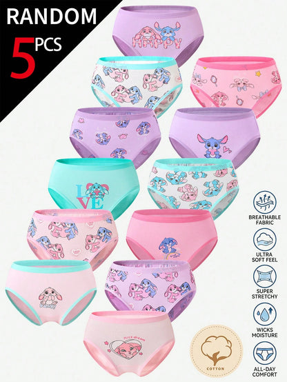 [5 Random Piece] Randomly Ships 5 Of 12 PcsToddler Girls Underwear,Soft Knit Skin-Friendly Panties With Cartoon Graphic Daily Comfortable Briefs
