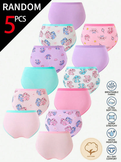 [5 Random Piece] Randomly Ships 5 Of 12 PcsToddler Girls Underwear,Soft Knit Skin-Friendly Panties With Cartoon Graphic Daily Comfortable Briefs