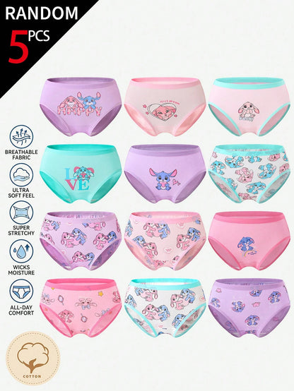 [5 Random Piece] Randomly Ships 5 Of 12 PcsToddler Girls Underwear,Soft Knit Skin-Friendly Panties With Cartoon Graphic Daily Comfortable Briefs
