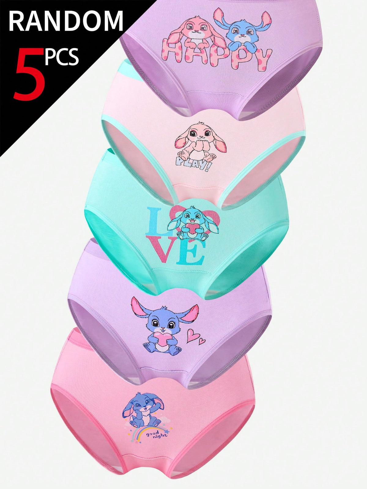 [5 Random Piece] Randomly Ships 5 Of 12 PcsToddler Girls Underwear,Soft Knit Skin-Friendly Panties With Cartoon Graphic Daily Comfortable Briefs