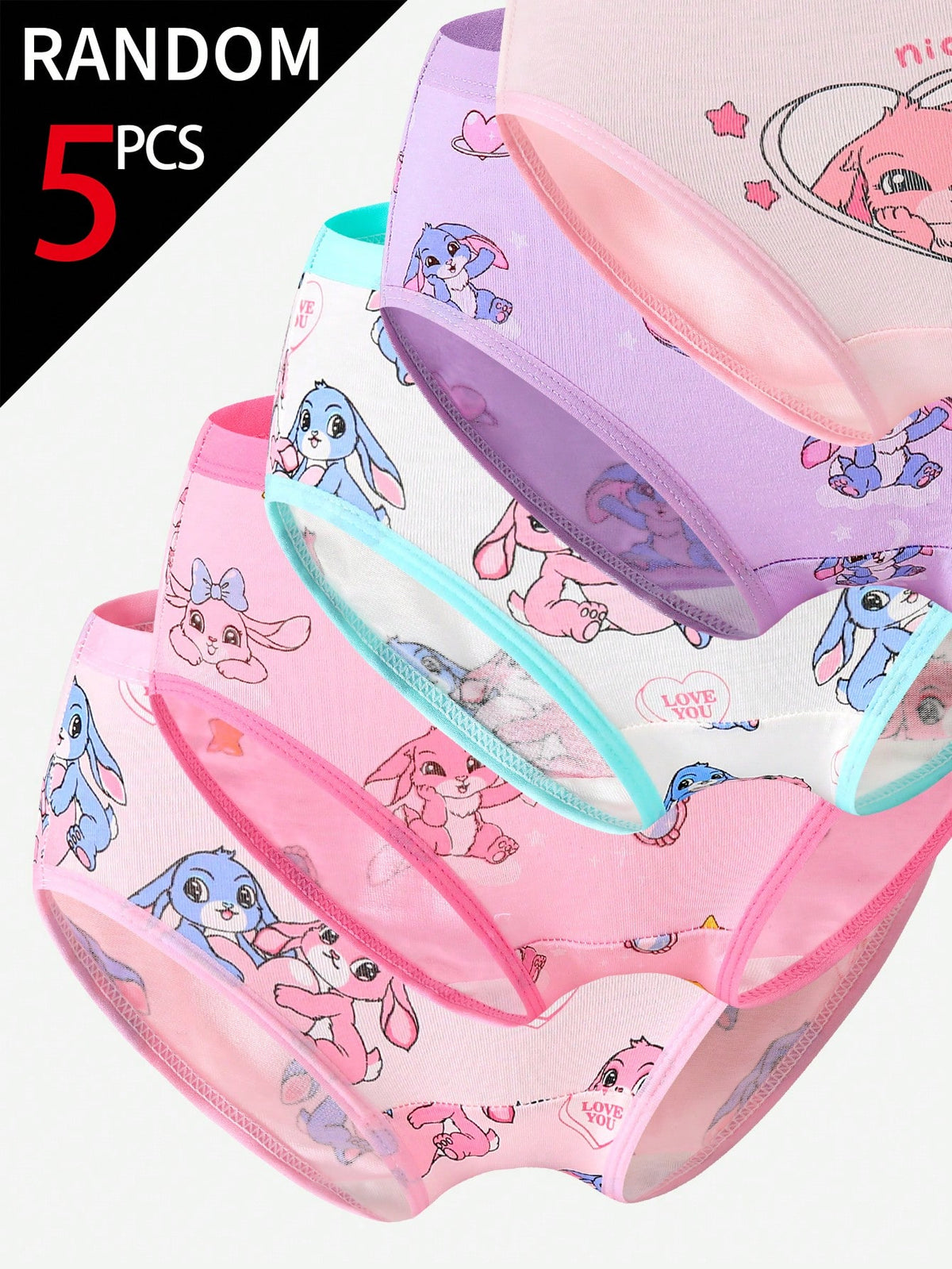 [5 Random Piece] Randomly Ships 5 Of 12 PcsToddler Girls Underwear,Soft Knit Skin-Friendly Panties With Cartoon Graphic Daily Comfortable Briefs
