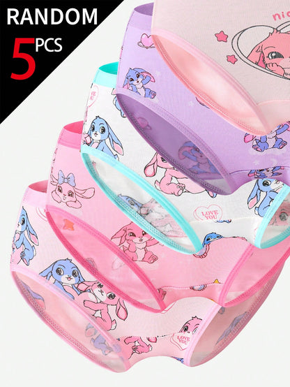 [5 Random Piece] Randomly Ships 5 Of 12 PcsToddler Girls Underwear,Soft Knit Skin-Friendly Panties With Cartoon Graphic Daily Comfortable Briefs