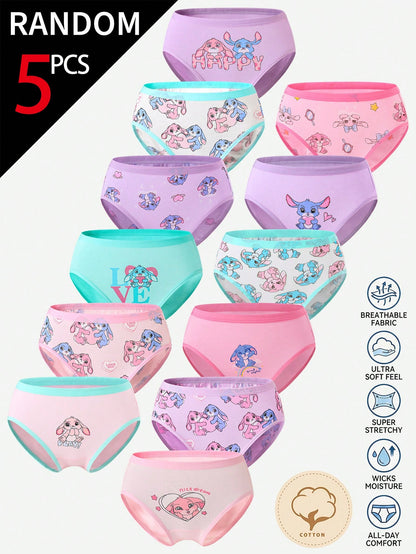 [5 Random Piece] Randomly Ships 5 Of 12 PcsToddler Girls Underwear,Soft Knit Skin-Friendly Panties With Cartoon Graphic Daily Comfortable Briefs