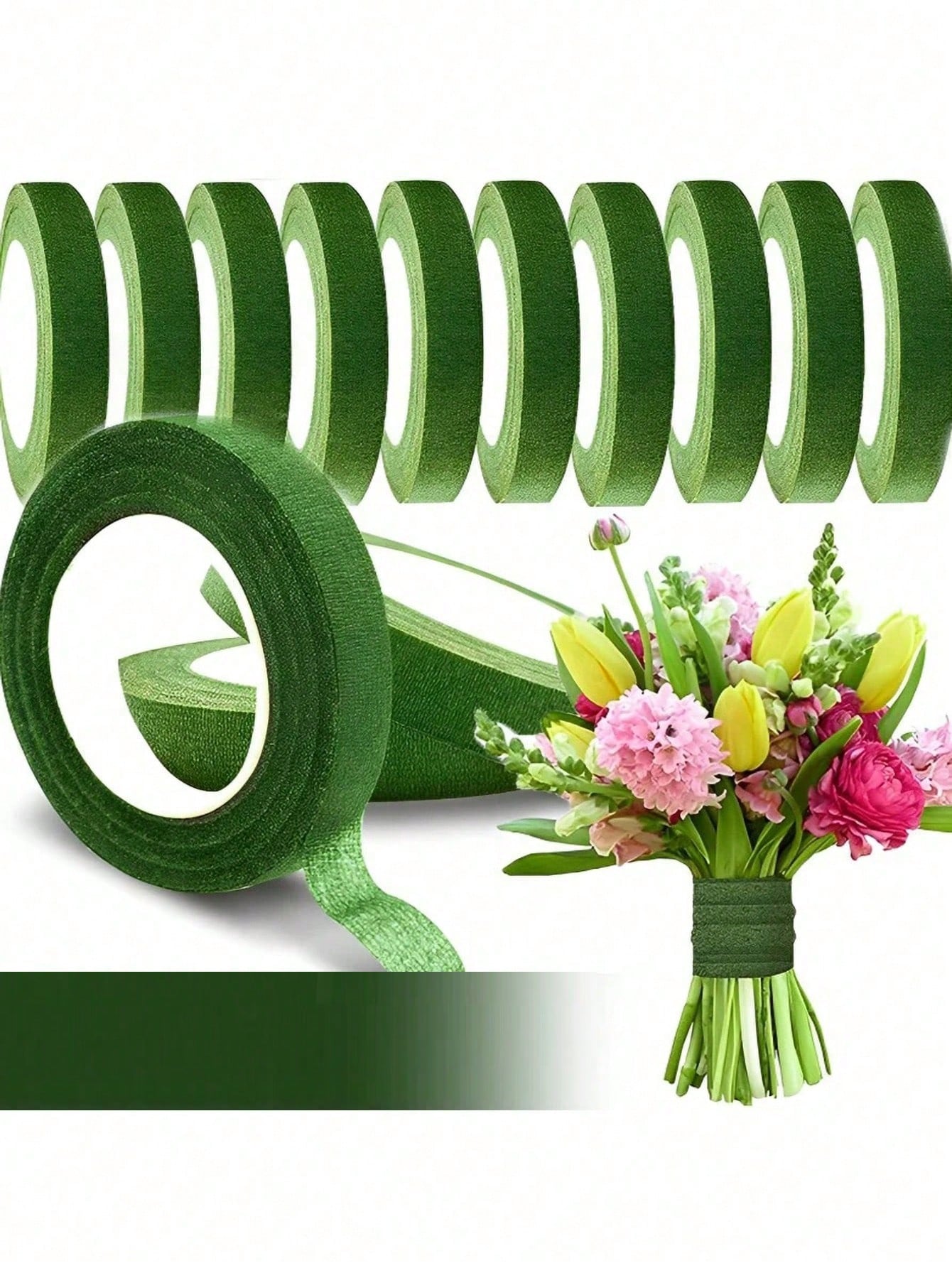 5 Rolls- 1 Roll Self-Adhesive Floral Tape, Green Stem Wrapping Tape, Paper Tape For Stems, Stamen Wrapping, Florist DIY Craft Materials, Decorative Flowers, Wedding Supplies, Packaging, Graduation Se