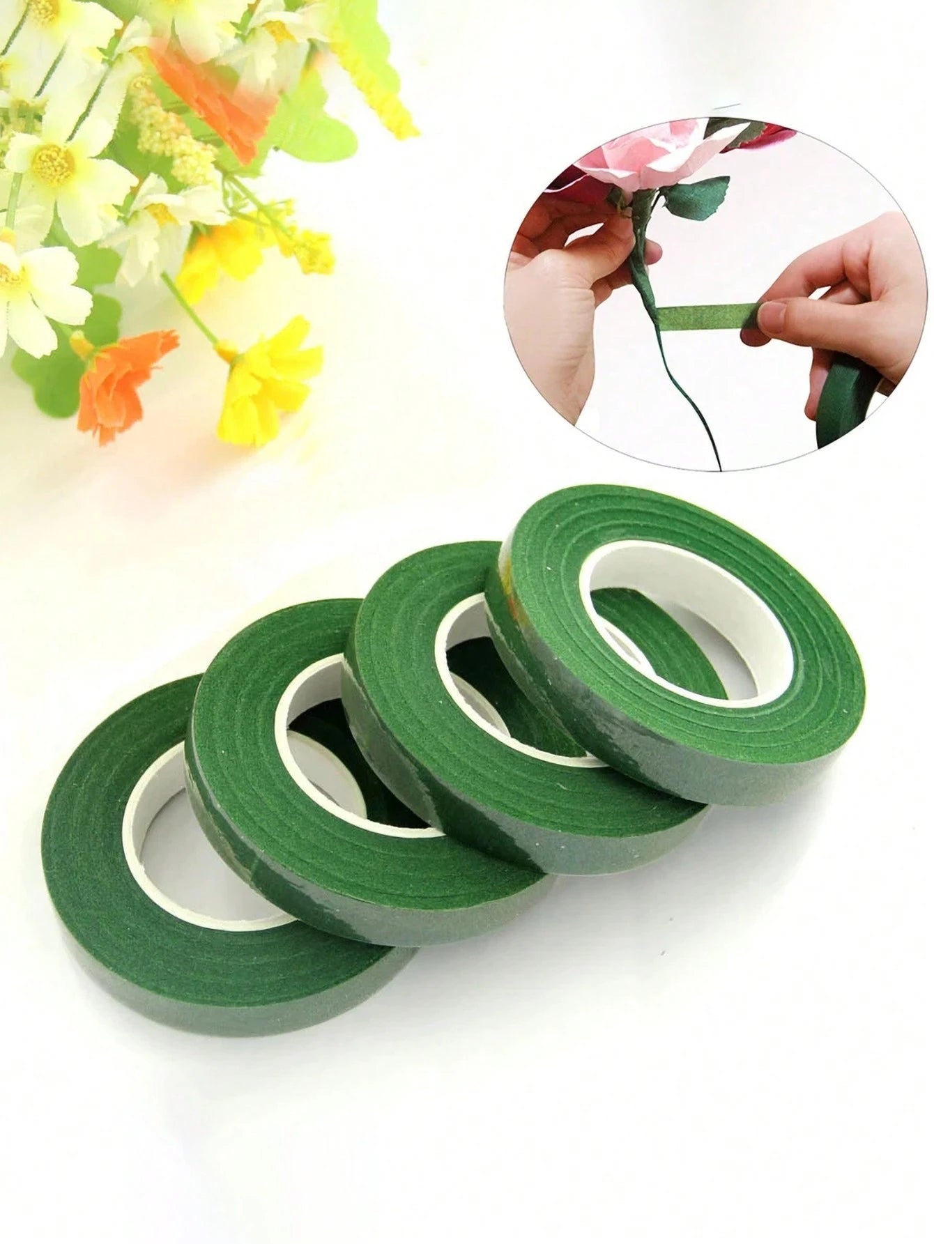 5 Rolls- 1 Roll Self-Adhesive Floral Tape, Green Stem Wrapping Tape, Paper Tape For Stems, Stamen Wrapping, Florist DIY Craft Materials, Decorative Flowers, Wedding Supplies, Packaging, Graduation Se