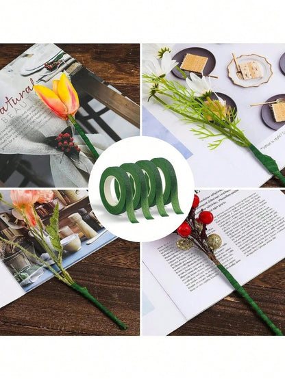 5 Rolls- 1 Roll Self-Adhesive Floral Tape, Green Stem Wrapping Tape, Paper Tape For Stems, Stamen Wrapping, Florist DIY Craft Materials, Decorative Flowers, Wedding Supplies, Packaging, Graduation Se
