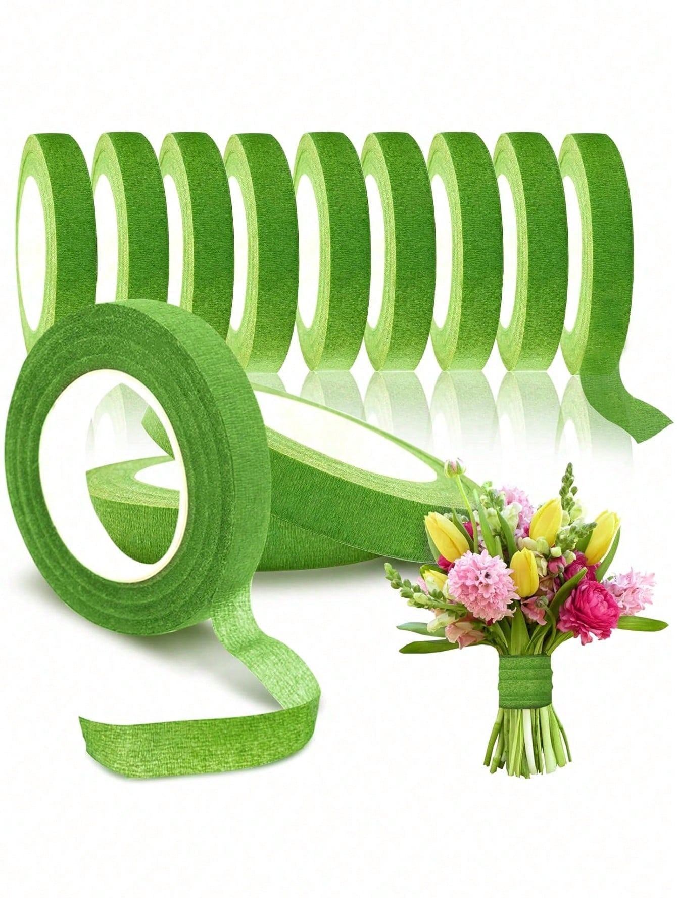5 Rolls- 1 Roll Self-Adhesive Floral Tape, Green Stem Wrapping Tape, Paper Tape For Stems, Stamen Wrapping, Florist DIY Craft Materials, Decorative Flowers, Wedding Supplies, Packaging, Graduation Se