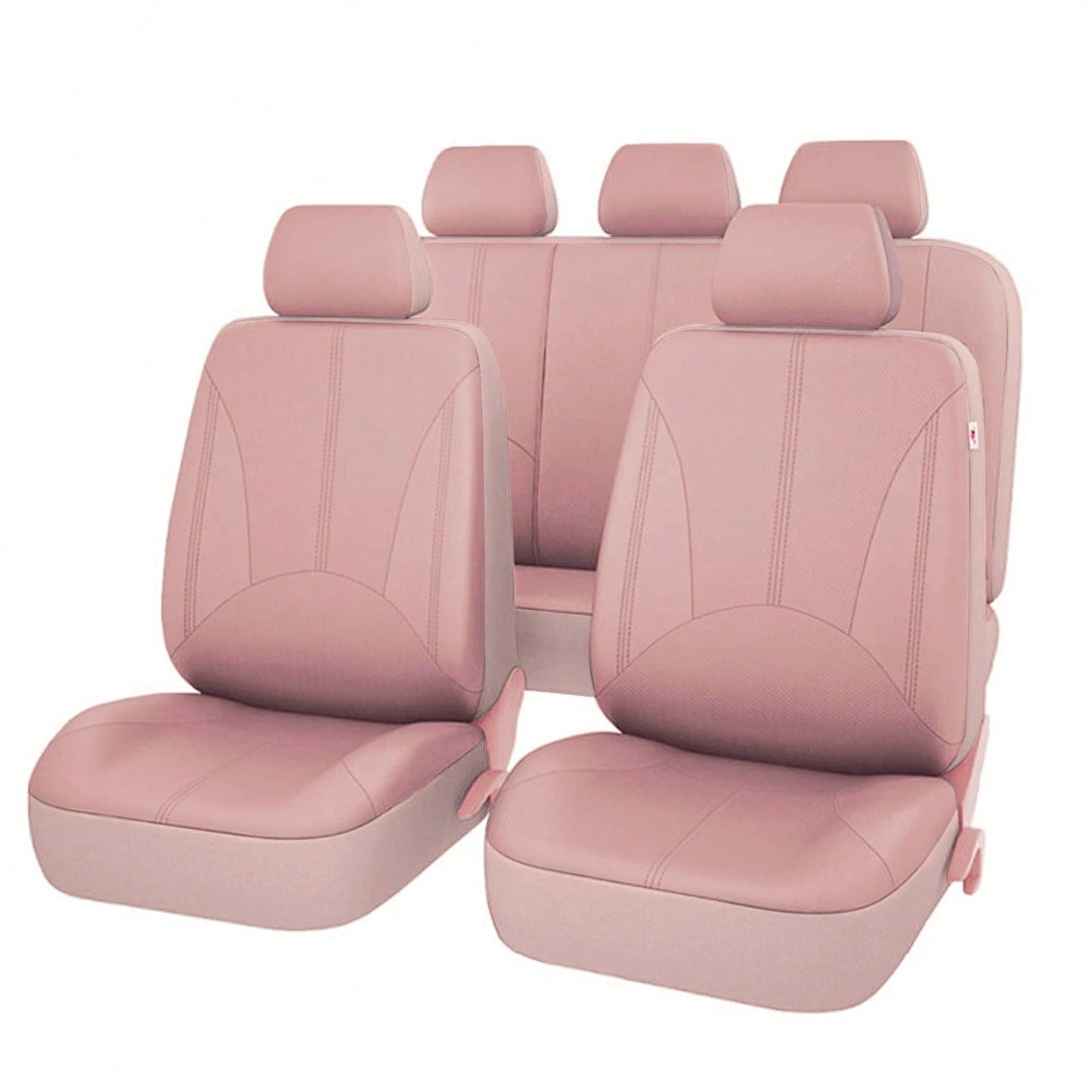 5 Seats PU Leather Car Seat Covers Full Set, Universal Size, Compatible With Airbags, Women & Girly Car Accessories, Pink Color, Waterproof Car Cushion Protector, SN1702
