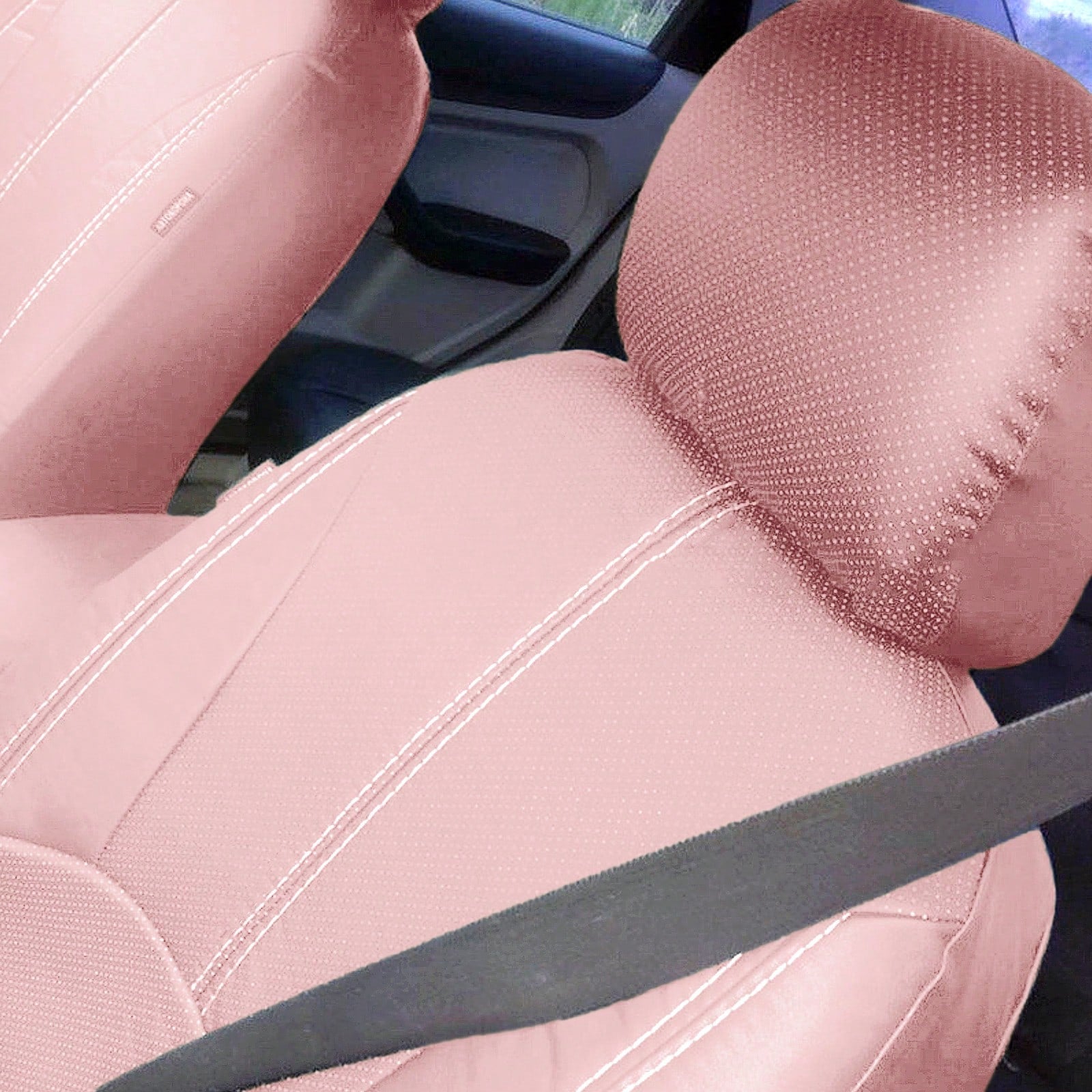 5 Seats PU Leather Car Seat Covers Full Set, Universal Size, Compatible With Airbags, Women & Girly Car Accessories, Pink Color, Waterproof Car Cushion Protector, SN1702