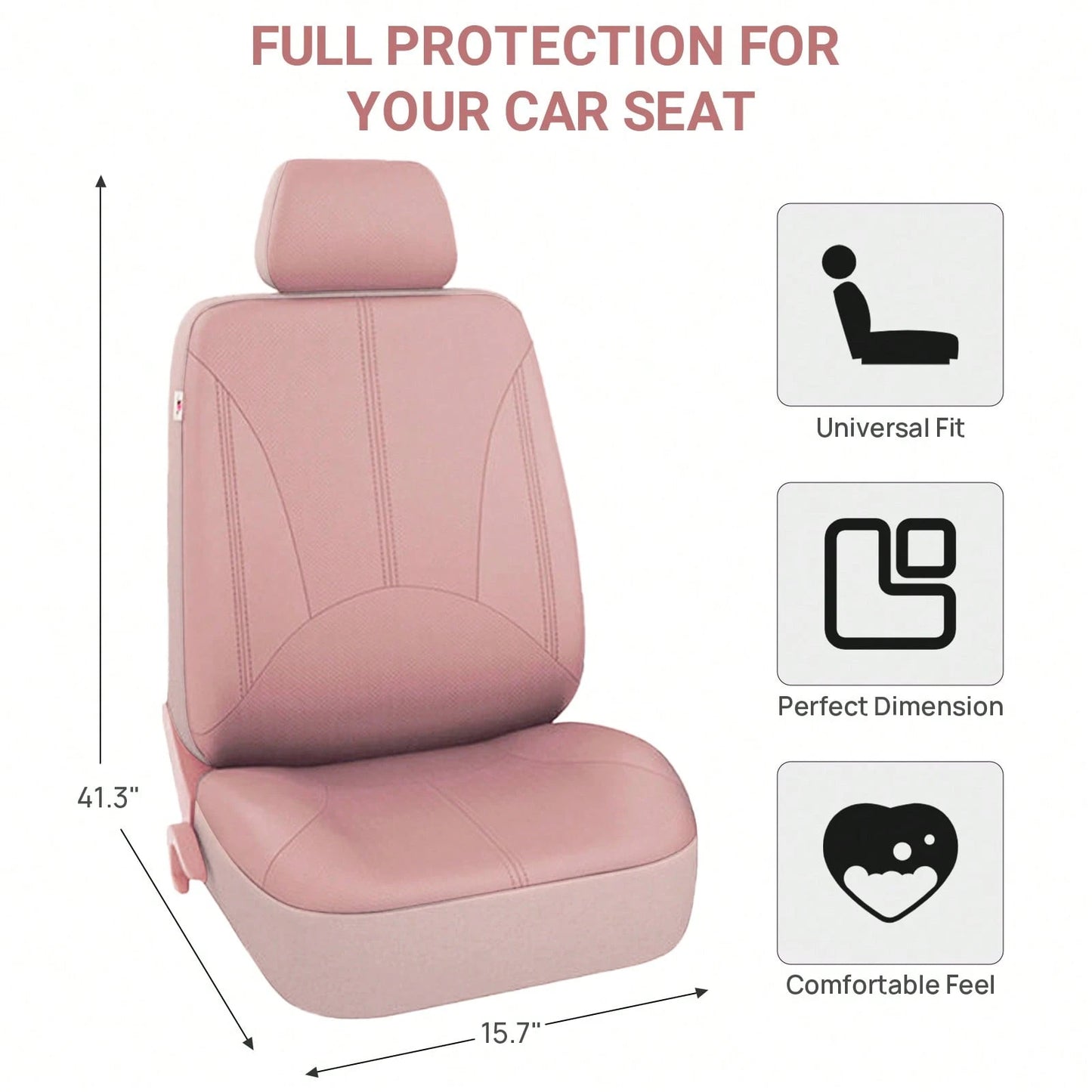 5 Seats PU Leather Car Seat Covers Full Set, Universal Size, Compatible With Airbags, Women & Girly Car Accessories, Pink Color, Waterproof Car Cushion Protector, SN1702