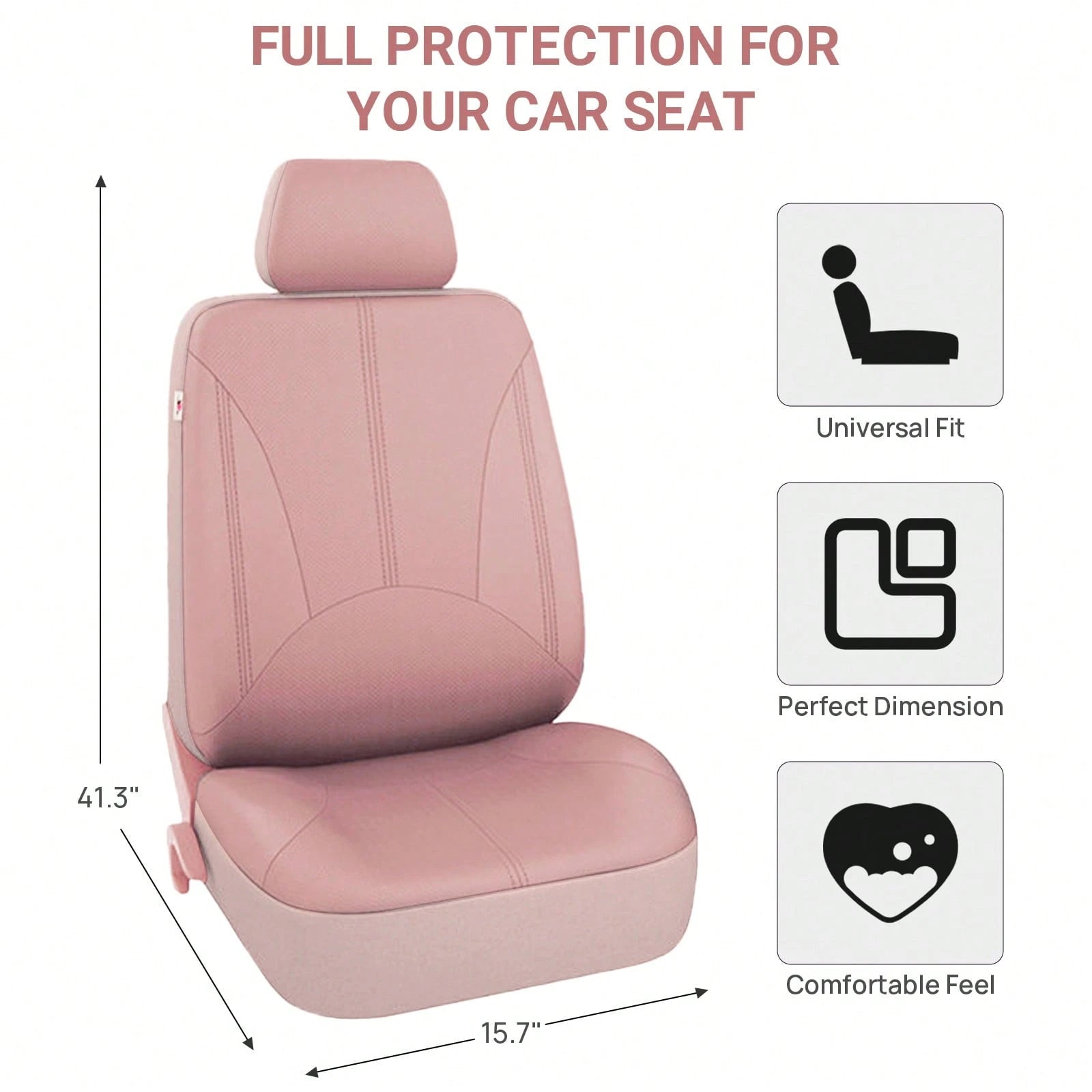 5 Seats PU Leather Car Seat Covers Full Set, Universal Size, Compatible With Airbags, Women & Girly Car Accessories, Pink Color, Waterproof Car Cushion Protector, SN1702
