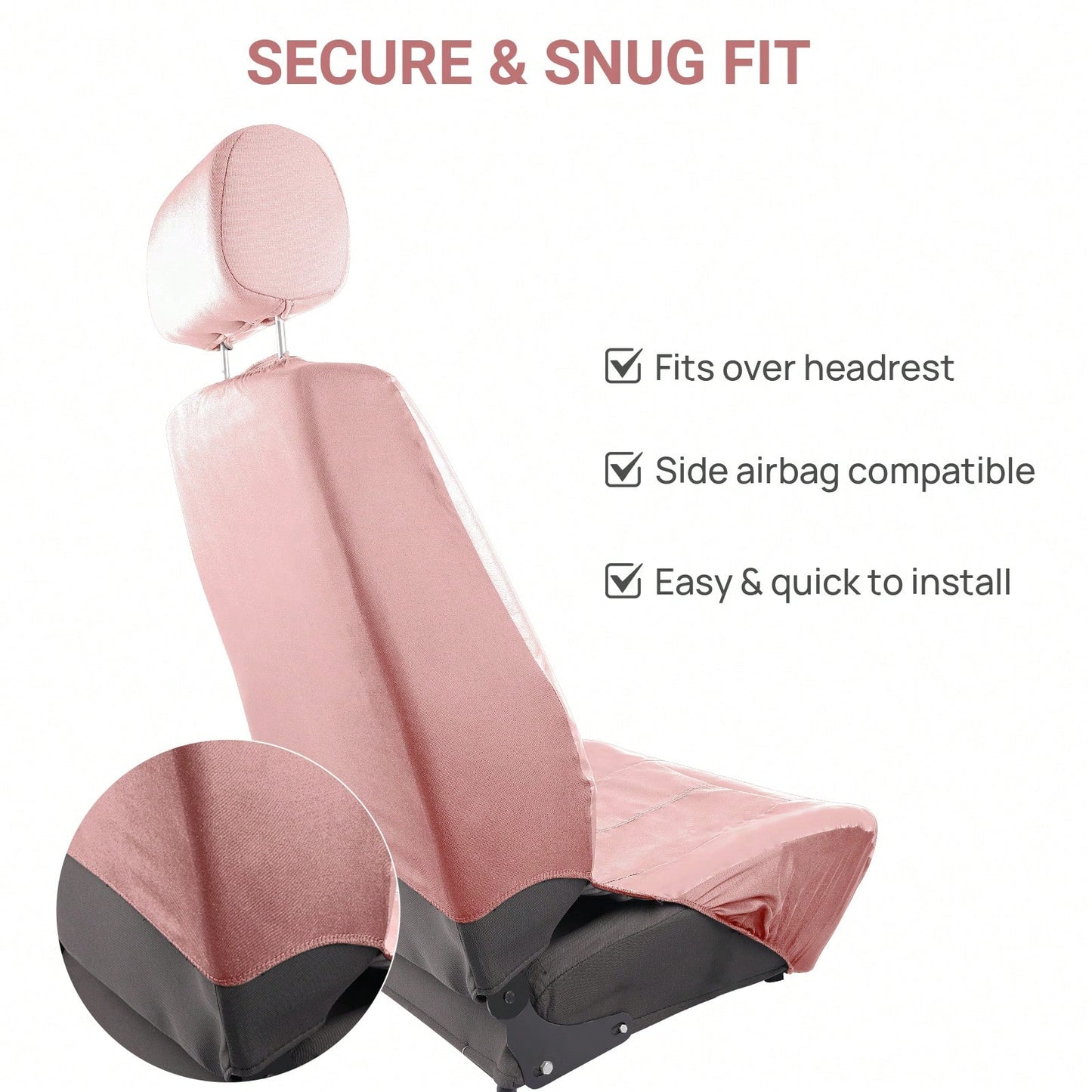 5 Seats PU Leather Car Seat Covers Full Set, Universal Size, Compatible With Airbags, Women & Girly Car Accessories, Pink Color, Waterproof Car Cushion Protector, SN1702